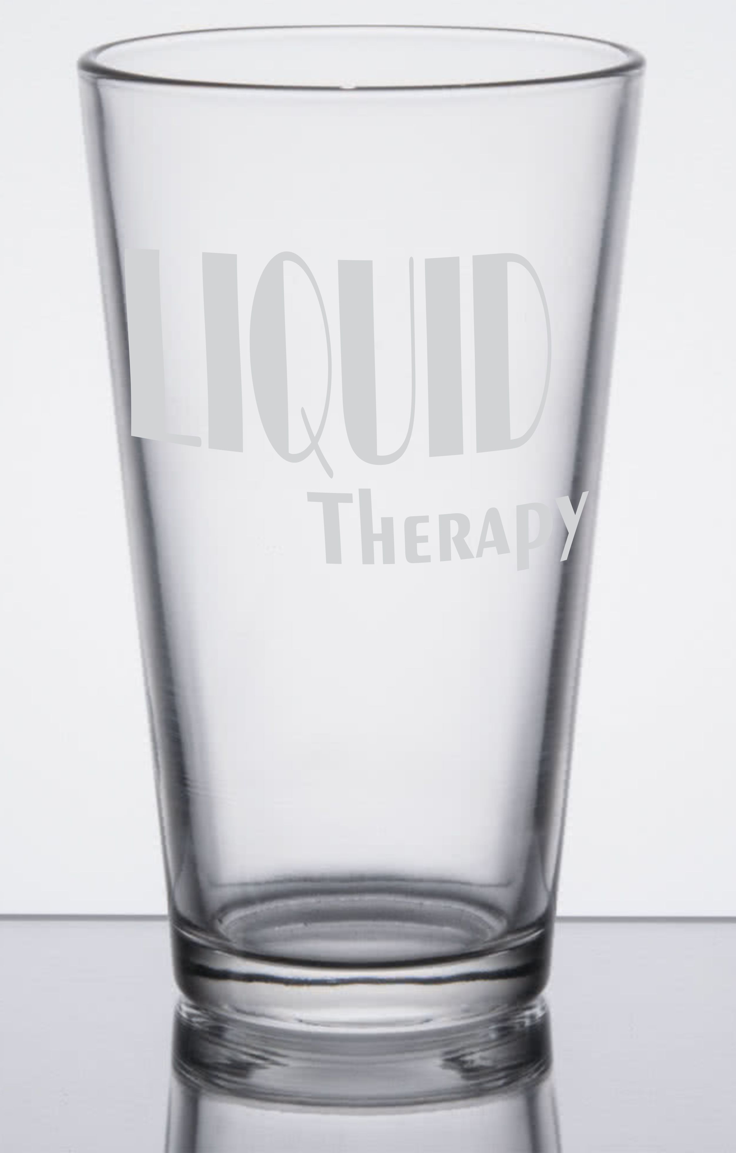 Laser engraved pint glass — Liquid Therapy design